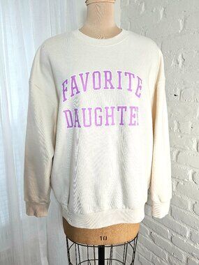 Favorite Daughter Graphic Sweatshirt Cream Pink Logo Pullover Size Large
